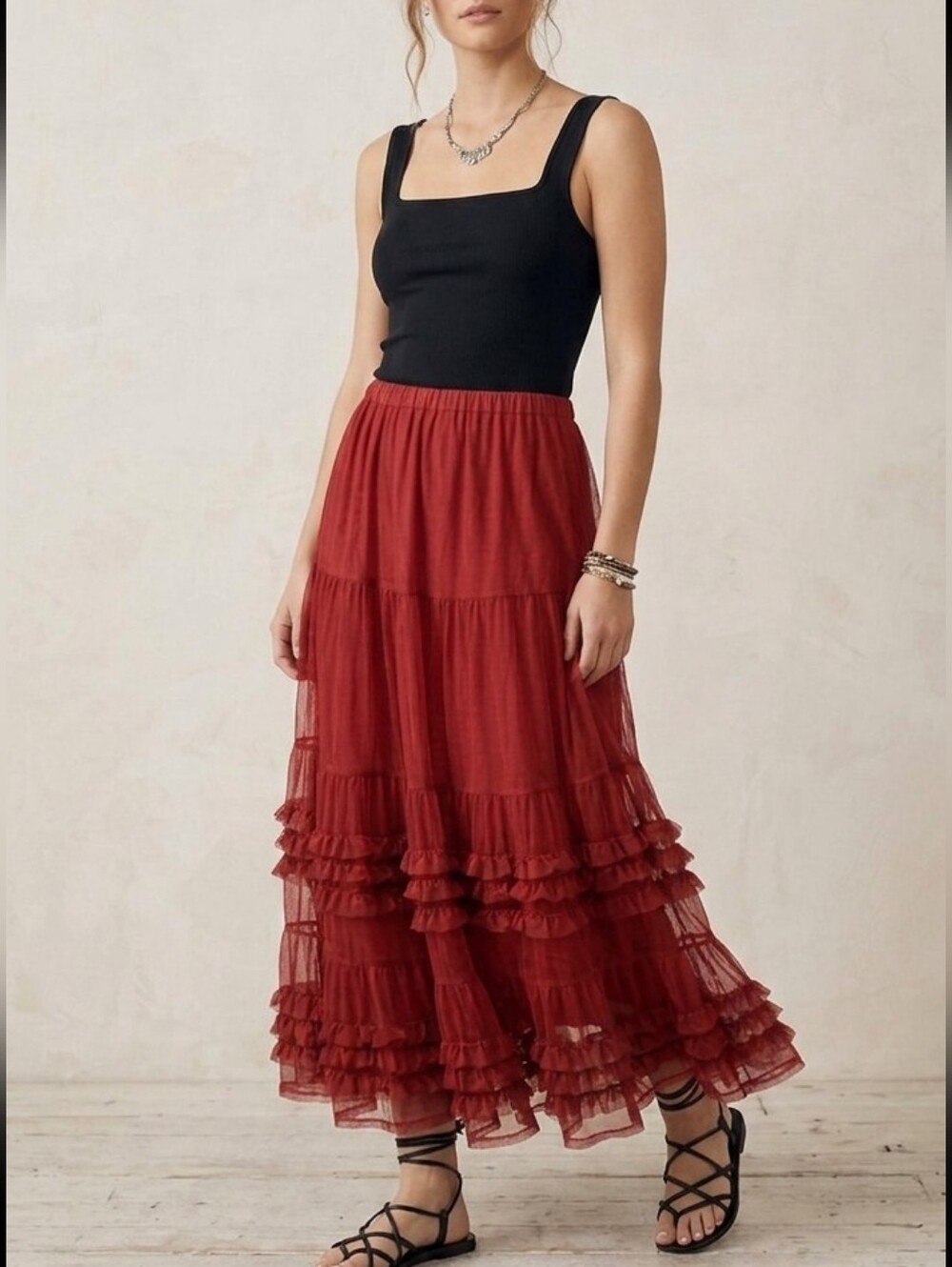 April Cornell Fit Medium Tiered Ruffle Maxi Skirt Size Small  Fairy Castlecore